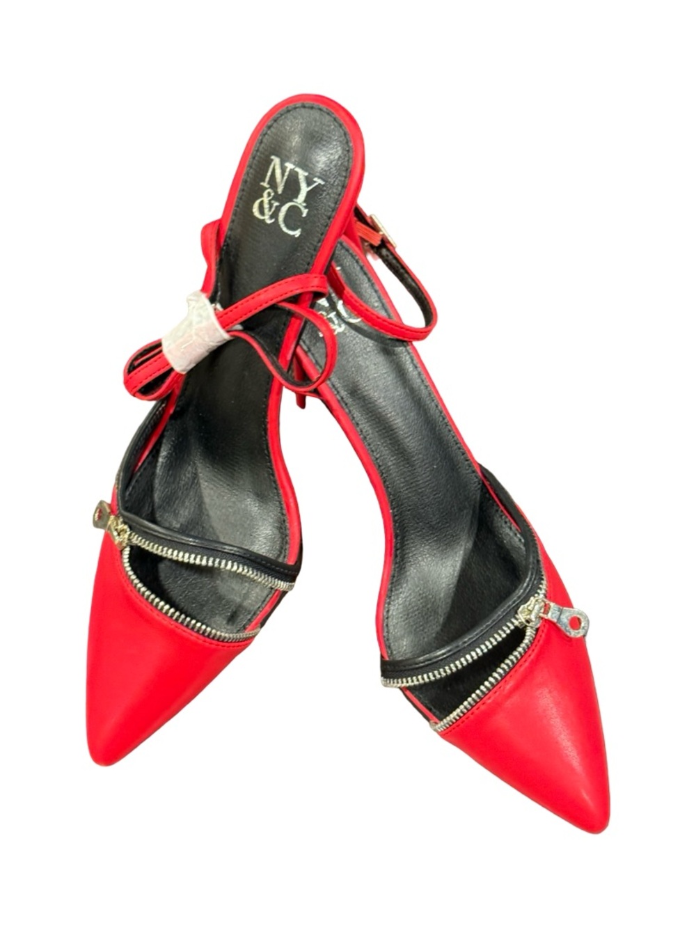 New York & Company Red Pointed-Toe Slingback Heels with Zipper Accent:?size 10 - Picture 11 of 13